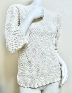 Vintage 70er Jahre beige creme Baumwolle Häkel Vivanti Pullover M - Bild 1 von 4