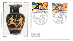 France 1992 FDC Silk Summer Olympic Games Franco-Greek Issue YT 2745 - Picture 1 of 1