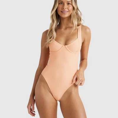 Billabong Tan Lines Chloe One Piece Swim Suit Size Small Ribbed Neon Orange NWT - Image 1 of 4