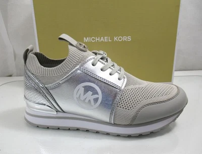 Michael Kors Dash Knit Trainer Sneakers Metallic Stretch Knit Silver Size 7 - Image 1 of 4