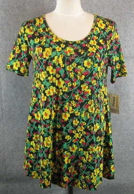 Camiseta LuLaRoe Perfect Negra Amarilla Floral XXS NUEVA CON ETIQUETAS Foto 1 de 4