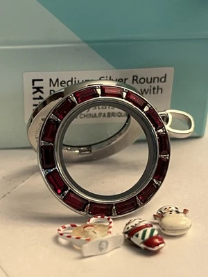 Origami Owl Medium Silver Hinged Locket w/ Red Siam Baguette Crystals - Image 1 of 4