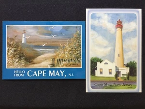 Cape May New Jersey Leuchtturm Lot von 2 schönen Kunst Postkarten (groß 6x4) - Bild 1 von 2
