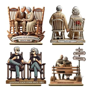 Growing Old Together Figurines Couple Cutout Sign Craft Home Room Decor - Picture 1 of 15