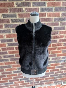Vintage Lisa International schwarze Kunstfell- & Rippstrickweste - Größe Small - Bild 1 von 9