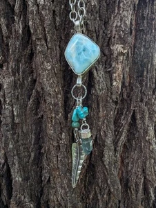 Larimar Aqua Aura Talisman Artisan Hand Made Sterling Silver Necklace .A14a - Picture 1 of 12