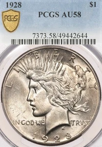 1928-P $1 PCGS AU58 Peace Silver Dollar Gold Shield - Picture 1 of 4