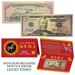STAR NOTE 2026 CNY Year of the HORSE Lucky Money $50 Bill with Red Folder - Picture 1 of 3