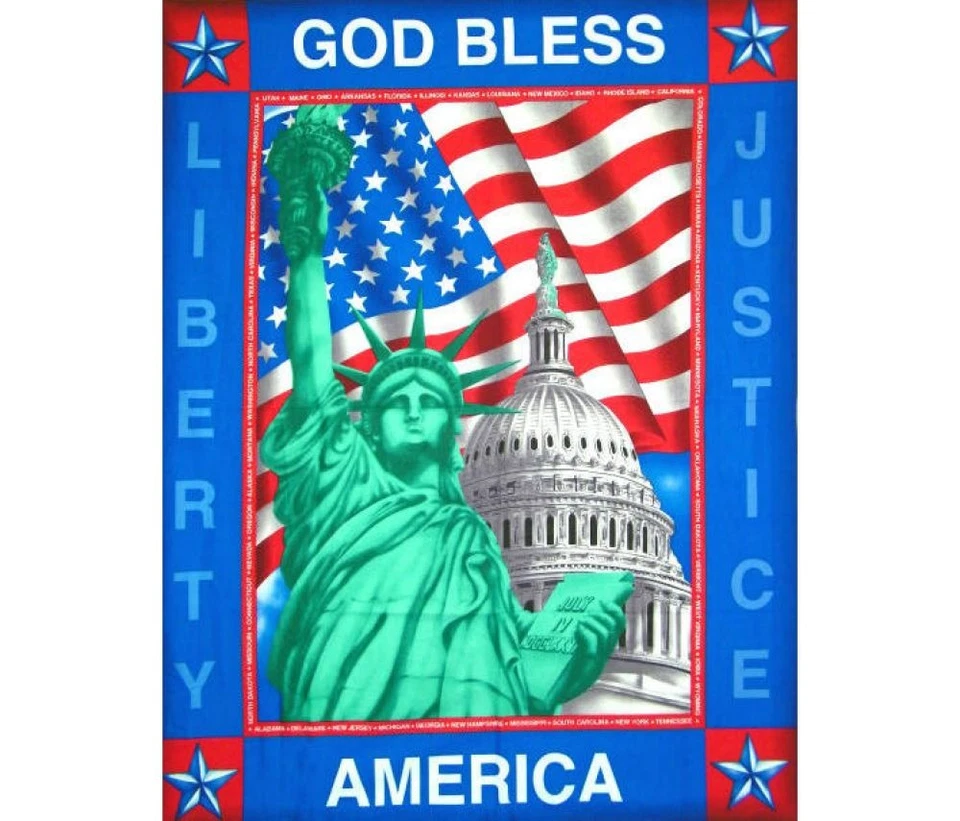Panel de tela 35" | Patriótico Dios bendiga América Estatua de la Libertad Escena Azul Foto 1 de 1