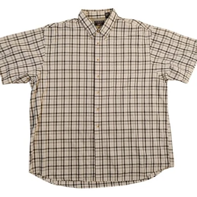 Trader Bay Shirt Mens 2XLT Gray White Plaid Button Down Short Sleeve Cotton - Image 1 of 4