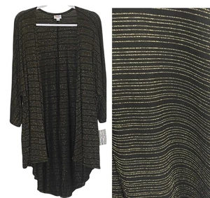 NWT Lularoe Lindsay Black and Gold Metallic Stripe Open Cardigan Size Large - Picture 1 of 8