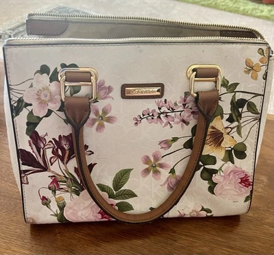 Pretty Calvin Klein White Floral Crossbody Stand Up Purse (w/ Strap Never Used) - Image 1 of 4