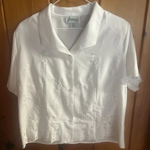 Camicetta vintage Joanna ricamata floreale con bottoni bianca spalle imbottite L usata in ottime condizioni! - Foto 1 di 14