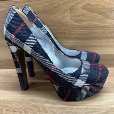 PRADA Plaid Platform Pumps Y2K 6.5 EU 36.5 Gray White Red Black - Image 1 of 4