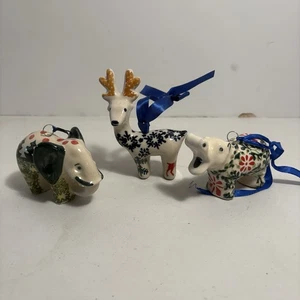 Boleslawiec Cerámica Polaca Reno Hipopótamo Elefante Adorno de Navidad Azul Blanco - Imagen 1 de 12