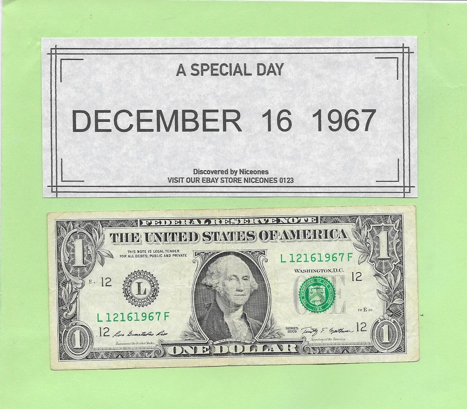 DECEMBER 16, 1967 .. 2009 $1  L 1216 1967 F .... BIRTHDAY NOTE    12-16-1967 - Image 1 of 1