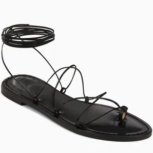 Amanu NEW Serengeti Gladiator Black Leather Ankle Strappy Sandals Flats Size 11 - Picture 1 of 13