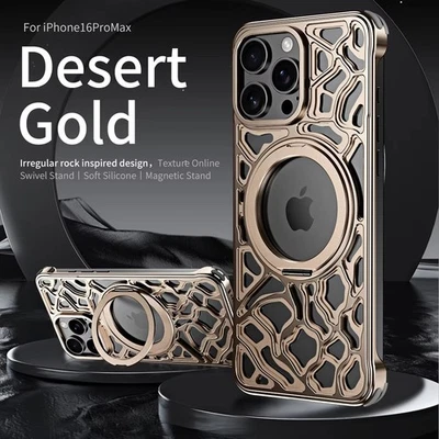 Magnetic Metal Frameless Shockproof Stand Phone Case For iPhone 17 16 15 Pro Max - Image 1 of 4