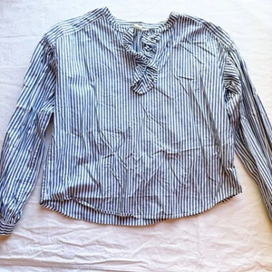 Camicetta donna Gap blu e bianca a righe manica lunga S 100% cotone scollo a volant - Foto 1 di 10