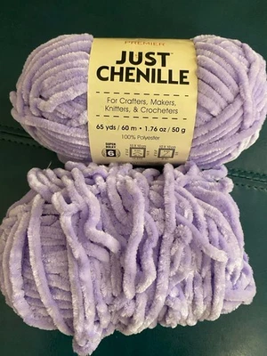 2 Skein Lavender Just Chenille Hat Yarn Premier Super Bulky #6 Soft Plush Velvet - Image 1 of 4