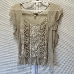 Top Seven 7 Y2K 14/16 XL Marfil Encaje Lunares Mangas Acampanadas Fairy Grunge - Imagen 1 de 7