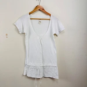 Diesel Women's Cotton Tunic Top White Mesh Drawstring Hem Scoop Neck M - Foto 1 di 20