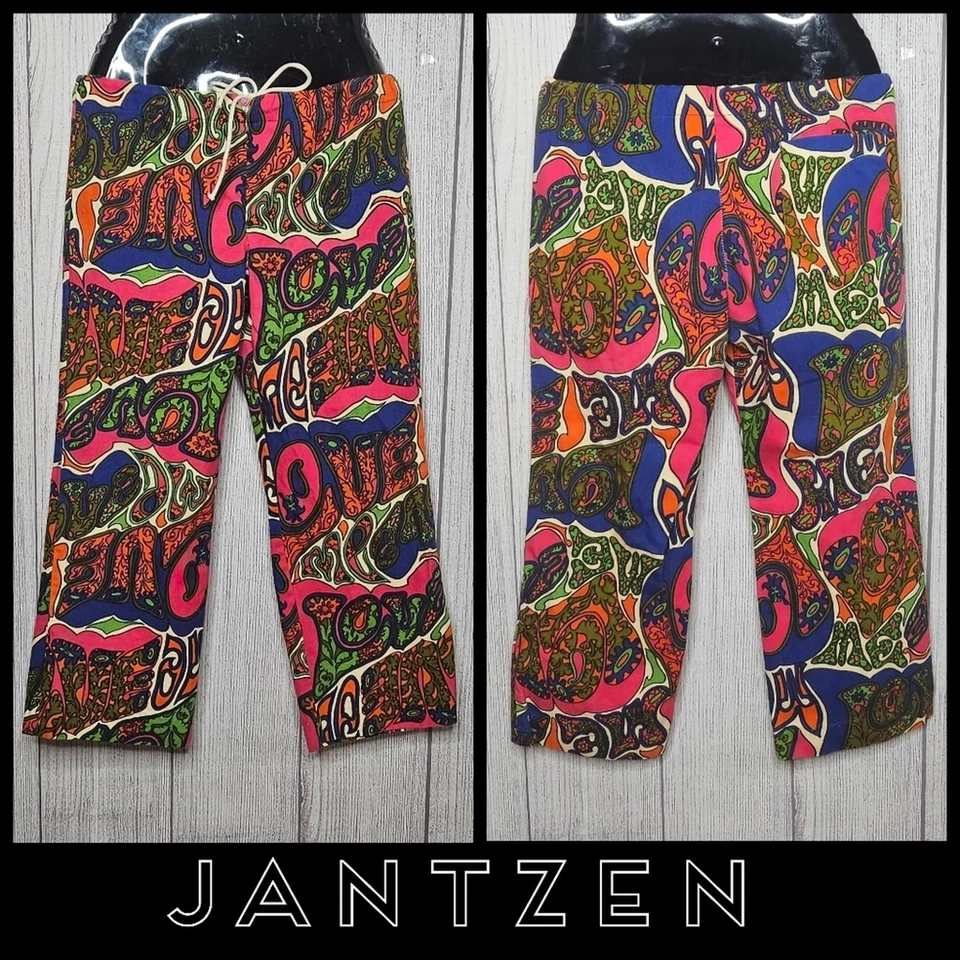 Amazing Psychedelic Groovy VTG 1960s Jantzen LOVE ME Cropped Pants, 31x23 - Image 1 of 4
