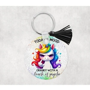 Todays Mood Unicorn Tassel Keychain Custom Key Ring - Picture 1 of 1
