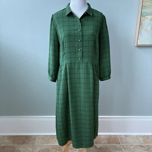 Vestido Camisa DownEast Modesto Verde Ventana Cuadros Academia Coqueta Talla L - Imagen 1 de 13