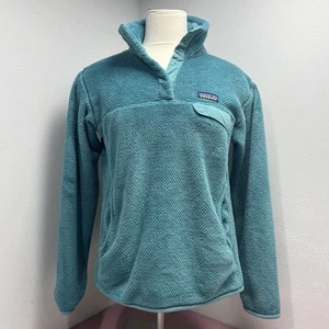 PATAGONIA Pullover Women’s Snap-T Re-Tool Polartec Fleece Aqua Blue Deep Pile M - Picture 1 of 10