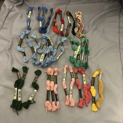 DMC Embroidery Thread Floss Lot of 35 Skeins Multiples Colors New & Used - Image 1 of 4