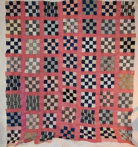 3841 Schönes antikes 1870-90er Jahre Quilt Top, 16 Patch, traumhafte Stoffe! - Bild 1 von 18