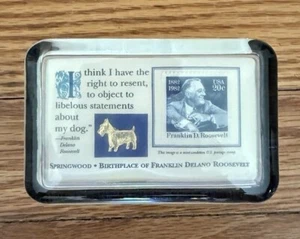 Präsidentenbibliothek Briefbeschwerer, FDR 20 Cent Briefmarke 1882-1982 - Bild 1 von 3