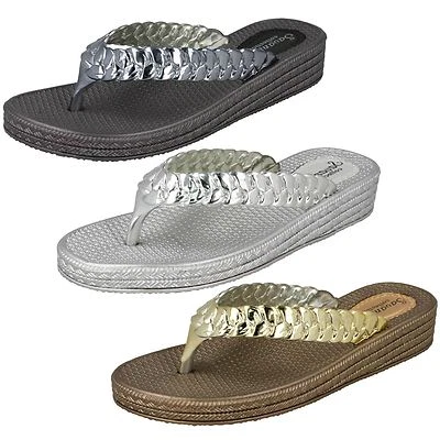 Donna Argento/Peltro/Oro Savannah Collezione Punta Post Slip On Sabot :F0R0015 - Immagine 1 di 4