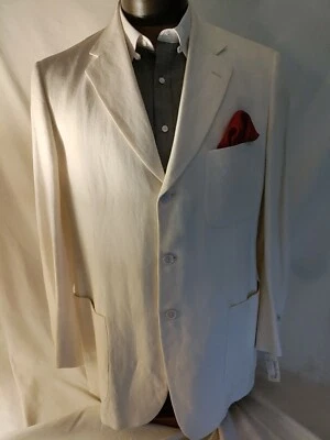 Neiman Marcus Colección Tres Botones Marfil Seda Abrigo Deportivo Chaqueta 42L $725 RARO Foto 1 de 4