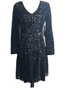 Cynthia Steffe Womens' V Neck Lace BlackTan Dress Sz 4 Long Sleeve NWT MRSP 288. - Picture 1 of 12
