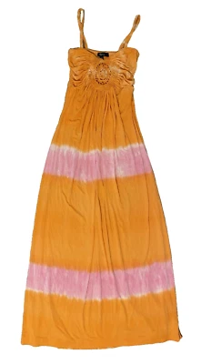 Maxi Vestido Marca SKY Naranja Rosa Tie Dye Crochet Talla M Boho Ombre Artístico Foto 1 de 4