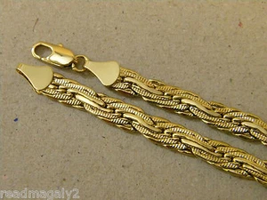 Men's Lady's Weave Yellow Gold Plated 24in Inch Long 6mm Wide Necklace Chain - Picture 1 of 4