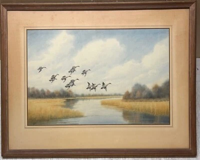 Original JOSEPH DAY KNAP 'Pintails DUCKS Landing in MARSH' Watercolor PAINTING - Image 1 of 4