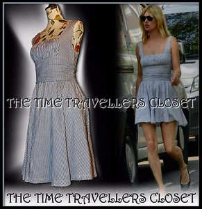 Kate Moss Topshop Blue White Striped Corset Vintage 50s Midi Sun dress UK 8 36 4 - Picture 1 of 5