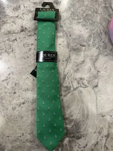 Corbata verde para hombre Ralph Lauren 100 % seda velero barco nueva con etiqueta - Imagen 1 de 4