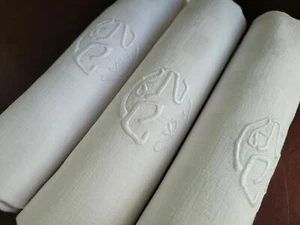 4 Antique French damask linen napkin hand embroidered monogram JN / NC - Picture 1 of 10