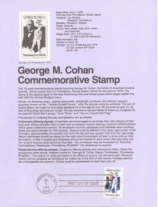 #7818 15c George M. Cohan Stamp #1756 USPS Souvenir Page - Picture 1 of 1