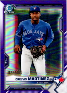 ORELVIS MARTINEZ 2021 Bowman Chrome Draft PURPLE REFRACTOR PROSPECT RC /250 - Picture 1 of 2