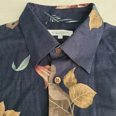 NWT Alex Cannon Size L Shirt SHORT SLEEVE Navy Hawaiian Tropical - Image 1 of 4