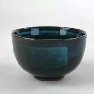 Japanese Ceramic Teacup Vtg Dark Brown Turquoise Mino Ware Yunomi Sencha TC398 - Picture 1 of 9