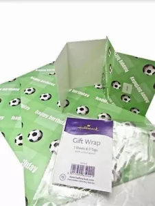 2 Sheets Football Gift Wrap Wrapping Paper With 2 Happy Birthday Gift Tags - Picture 1 of 1