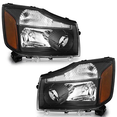 Pair Headlights For 2004-2015 Nissan TITAN 05-07 Armada Black Lamps, w/o Bulbs - Imagem 1 de 4
