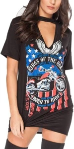 Women's Girls Sexy Punk T-Shirt Dress Printing Hole Short Skirt Top Tees - M - Picture 1 of 3