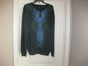 NEW WITH TAGS VAN HEUSEN V NECK SWEATER LONG SLEEVE ARGYLE XL GREEN BLUE 1X NEW - Picture 1 of 8